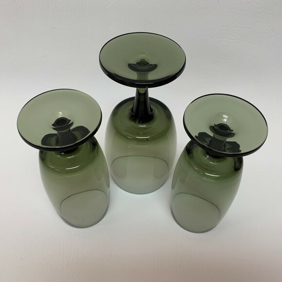 Vintage Smoke Gray Glass Glasses Footed Stem Lot of 3 - Picture 5 of 5